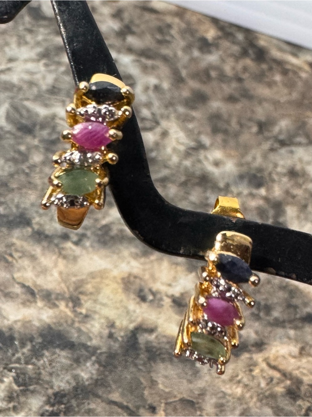 Gold Plate over Sterling Silver Chrysoprase Sapphire & Spinel Huggie Earrings